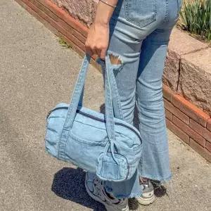 데님 소프트 보스턴 숄더백 미니파우치포함) 청 에코백 가방 데님가방 청에코백