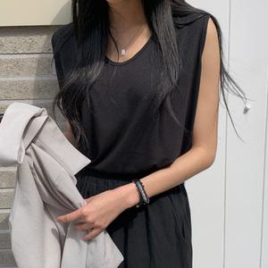 무지 브이넥 민소매 나시 티셔츠 스판 여성 빅사이즈