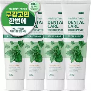 쉼표365 매일 상쾌한 구취케어 대용량 치약 250g x 4개입 잇몸케어 무불소 입냄새제거 치태제거