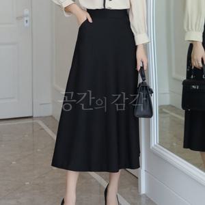 블랙 A라인 롱스커트 플레어 치마 밴딩 빅사이즈 XL XXL 통통녀 하비 30대 40대 50대