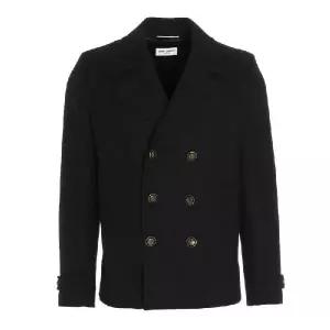 Saint Laurent 더블 브레스티드 롱 슬리브 피코트 627374Y1B73 1000 TP944965296