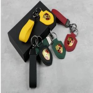포르쉐 가죽 방패키링 프리미엄 소가죽 방패 키홀더 911 카이엔 파나메라 타이칸 Porsche