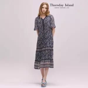 [Thursday Island] 플라워 보더 믹스 프릴 원피스(T244MOP238W)