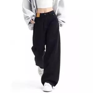 바오샵 여성 블랙 하이웨스트 와이드 데님팬츠 S~3XL 편안한 벌룬핏 데일리 청바지