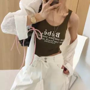 베베즈 영문 레터링 프린팅 유넥 스판골지 캡 브라렛 크롭 탑 (4color)