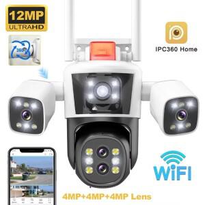 6K 12MP 야외 WiFi 무선 IP 카메라 3 렌즈 3 화면 PTZ 자동 추적 홈 보안 보호 CCTV 비디오 IPC360 홈
