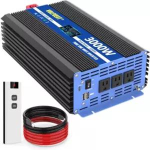 퓨어 사인 웨이브 인버터 3000와트 프로 홈 DC 12V ~ AC 110V 120V 전력 자동차 컨버터 3개 소켓 듀얼 USB 포트 타입-C LCD 디스플레이 12V-3000W