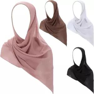 큐티크롭 4피스 무슬림 히잡 스카프 여성용 라인스톤 소프트 쉬폰 롱 숄 패션 헤드 랩