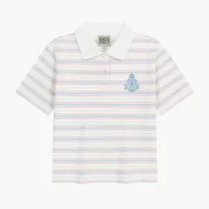마리떼 스트라이프 슬림 크롭 카라 티 W MFG46UTS110 IVR NVY LBL