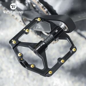 WEST BIKING 초경량 자전거 페달, 베어링 3 개, BMX MTB 도로 플랫 알루미늄 미끄럼 방지 방수 사이클링 액