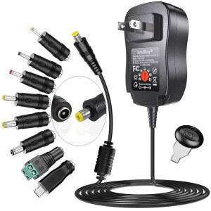 SoulBay 24W 범용 AC/DC 어댑터 12V 9V 7.5V 6V 5V 4.5V 3V LED 스트립 라이트 카메라 키보드 스피커 스케일 레코더 마사지기, 2A 출력용 플러그 8개 포함