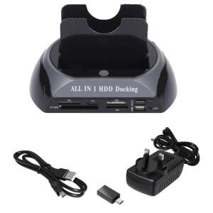 USB 2.0 to IDE SATA 하드 디스크 OTB 클로닝 도크 올인원 HDD 도킹 스테이션 듀얼 베이 2.5인치 카드 리더