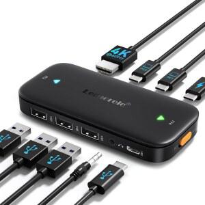 2개의 DP ALT 모드 USB-C 컴퓨터용 1 USB-C HDMI, 및 PD 스위치, 데이터 포트 2.0 100W LINUX + WINDOWS 3.5MM ANDROID KVM MAC LEMORE 4K@60HZ 3 USB-A 충전, 오디오,