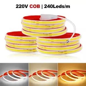 220V COB LED 스트립 스마트 IC 조명 IP65 방수 테이프 접착식 0CM 절단 가능 캐비닛 옷장 가정용 0M 20M