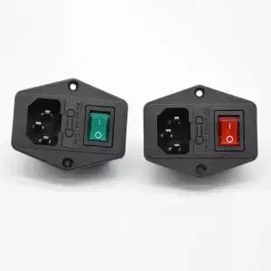 1pc 전원 로커 스위치 IEC 3 핀 320 C14 입구 소켓 커넥터 플러그 16A 250V 10A 퓨즈 빨간색 녹색