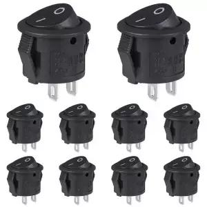 10개입 원형 로커 스위치 블랙 온오프 2핀 미니 토글 3A 250V 6A 125V 15MM RV 자동차 트럭 보트용