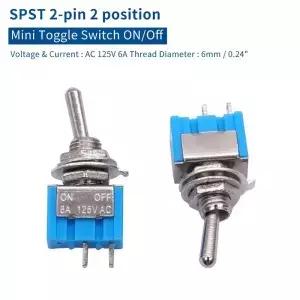10개 DPDT 미니 토글 스위치 2핀 2 위치 ON/Off 6A 125V
