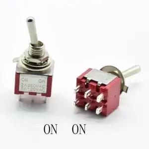 5Pcs 빨간색 토글 스위치 미니 MTS202 ON/ON ON/OFF/ON DPDT 래칭 2A 250VAC / 5A 6 핀 솔더 터미널 방수