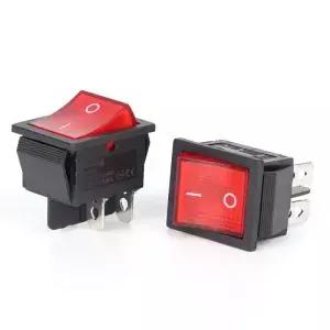 2PCS KCD4 로커 스위치 헤비 듀티 AC 20A/125V 16A/250V 온오프 DPST 4핀 레드 라이트 220V 전기 기기용