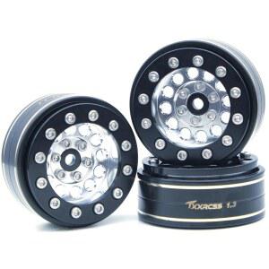 TxxRcss 1.3 비드락 휠 및 황동 링 무게 46.5g 조정 가능 오프셋-3mm 헥스 7mm 1/18 1/24 RC 크롤러 업그레이드 4Pc YK(실버 블랙)