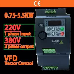 입력 220V  출력 380V VFD 가변 주파수 드라이브 변환기 인버터 0.75/1.5/2.2/3.7/4/5.5 KW 모터 속도 컨트