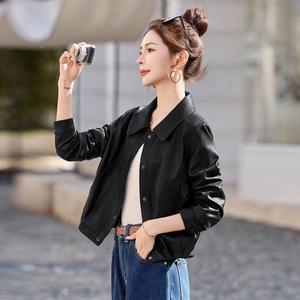 스파이더맨 여성 봄 유행 칼라 양가죽 스웨터 슬림핏 쇼트 코트