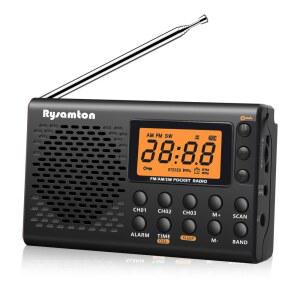 RYSAMTON 휴대용 AM FM 단파 라디오 타이머 시계 대형 갖춘 기능을 수면 알람