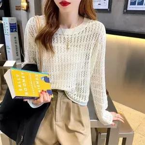 [하프클럽/]루즈핏 그물 짜임 니트 티셔츠 여름 통기성 망사 반팔
