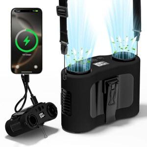 휴대용 허리 팬 벨트 팬의 양면 클립 5단 속도 16000RPM 최대 40시간 작업 시간 20000MAH 충전식 웨어러블 개인 핸즈프리 넥 야외 하이킹 현장 낚시 블랙