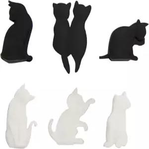 6Pcs 블랙 앤 화이트 내열 실리콘 티백 클립 카툰 고양이 모양의 재사용 가능한 가방 음료 마커 음식
