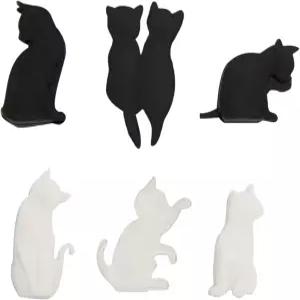 내열성 실리콘 티백 클립 6개 카툰 고양이 모양의 재사용 가능한 가방용 음료 마커 푸드 티 액세서리 블랙