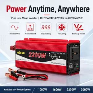전력 인버터 1000W-3000W 피크 DC 12V/24V/48V/60V에서 AC 220V로 변환하는 차량용 전력 변환기 (범용 소켓
