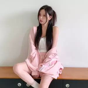 |KHD2B53|여성용 루즈핏 후드 집업과 반바지 트레이닝 세트