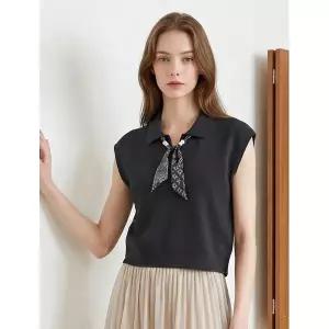 [NINE WEST]스카프 포인트 민소매 카라 반팔 니트 NIDBNT014 _P428635035