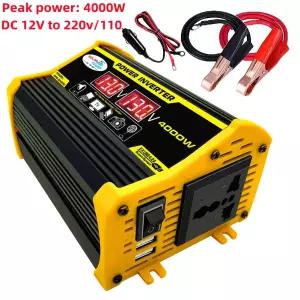 LED 디스플레이 듀얼 USB 충전기 컨버터 자동차 어댑터 자동차 액세서리 피크 4000W 휴대용 인버터 12V 220