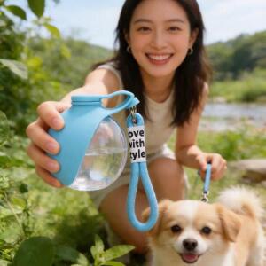 강아지 고양이 야외용 휴대용 물통 접이식 물병 공 플라스틱