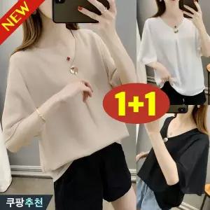 (완전 추천) 90kg까지 빅사이즈 1+1 여성 입체 핀턱 패치워크 날개소매 날씬해보이는 블라우스 여름 편한