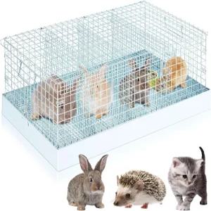 더블필 4홀 접이식 토끼 운송 케이지 24 x 12 10 휴대용 운반함에 트레이와 손잡이가 있는 여행 임시 주택
