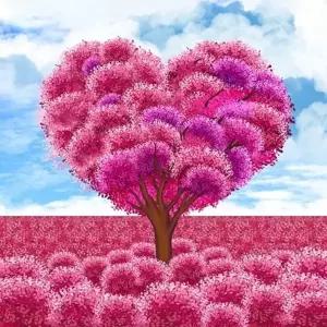 핑크 하트 나무 아무 캔버스 보석십자수 30 큐빅 비즈
