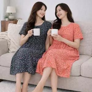 [하프클럽/]여자 실내복 꽃무늬 패턴 쿨링 인견 원피스