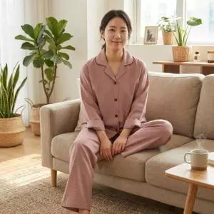 [다잇템]여자 카라 롱슬리브 잔체크 체형커버 세트