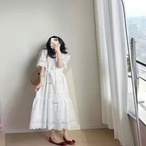 화이트 레이스 펀칭 자수 롱원피스 여름 여성 슬림핏 원피스