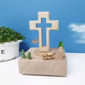 핸드메이드 십자가 오르골 태엽 우드 오르골 미니어처 테이블 감성