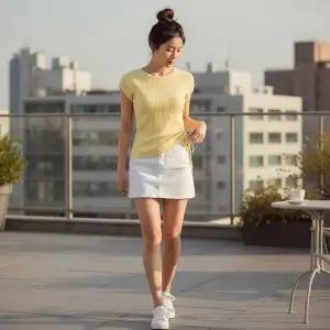 [골드스마일]SD-260630 언발 골지 링키 반팔티 사선셔링 캡소매