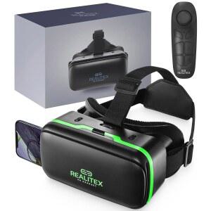 아이들을 위한 RealITEX 3D VR 헤드셋 + 안드로이드 리모컨 - 안드로이드 휴대폰용 | 3D VR 비디오 앱 링크 포함 | 초보자를 위한 가상 현실 고글 세트
