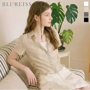 [블루레이스] 링클 셔츠카라 크롭 블라우스_B6M1BL6431