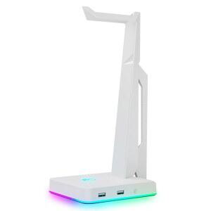 2개의 USB 포트가 있는 IFYOO RGB 게이밍 헤드셋 스탠드 PC용 게임 헤드폰 마운트 Xbox One PS4 스위치 이어폰 홀더 걸이 게이밍 스테이션에 적합 팬시 데스크 게이머 액세서리 화이트
