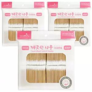 나무 면봉 귀이개 리필 고급 귀후비개 위생 일회용 더웰 대용량 깨끗한 400P