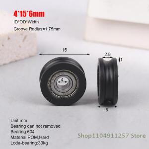 4x15x6mm U 홈가공 나일론 코팅 플라스틱 미니 풀리 롤러 휠 604 베어링 델린 포장
