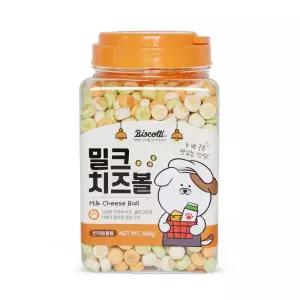 비스코티 애견 과자 간식 비스켓 대용량 훈련 밀크치즈볼 500g X1개 MNS